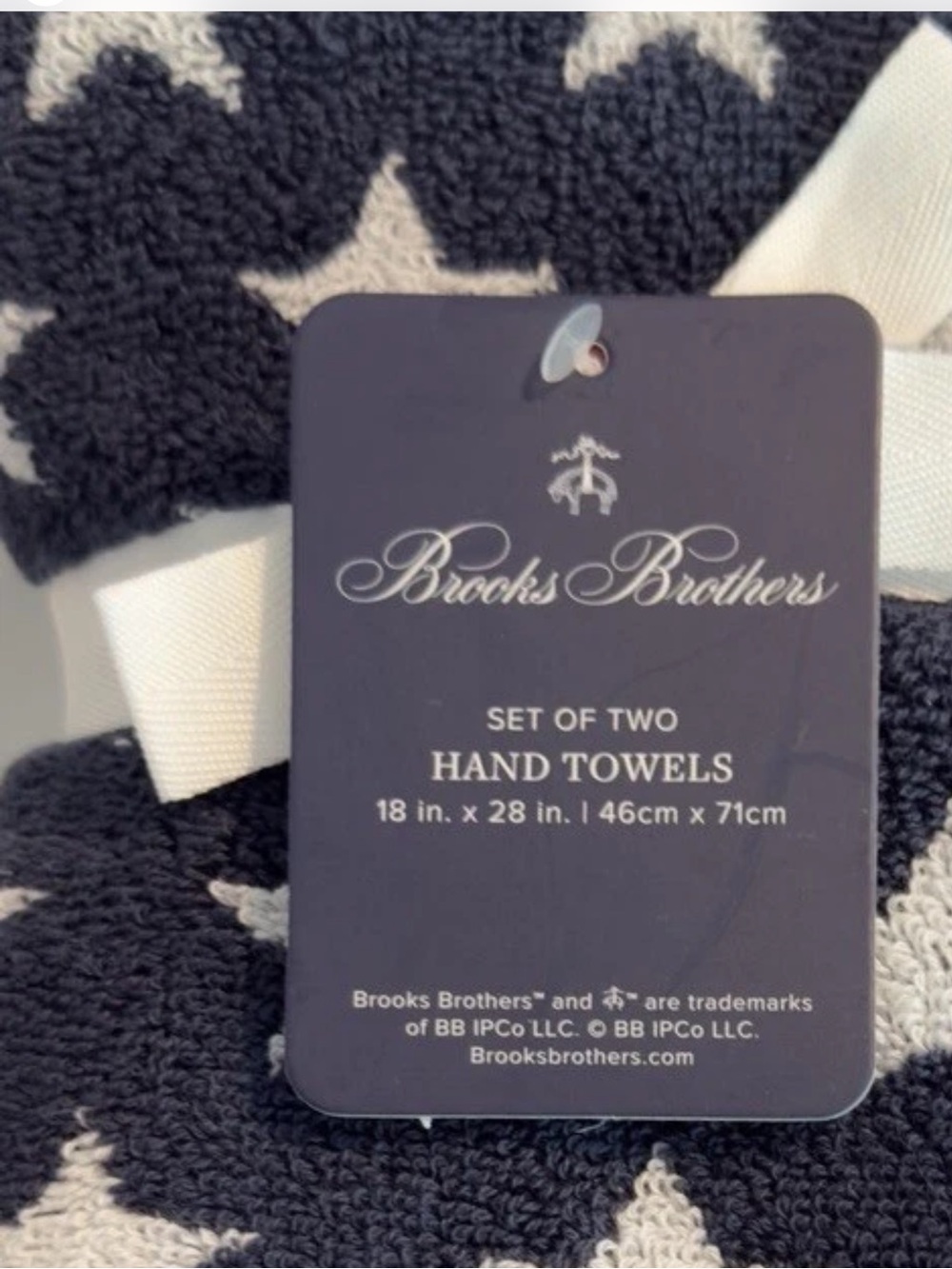 2 Brooks Brothers Patriotic Star Hand Towels Set of 2 Navy Red White 18x28 NWT - Picture 2 of 5